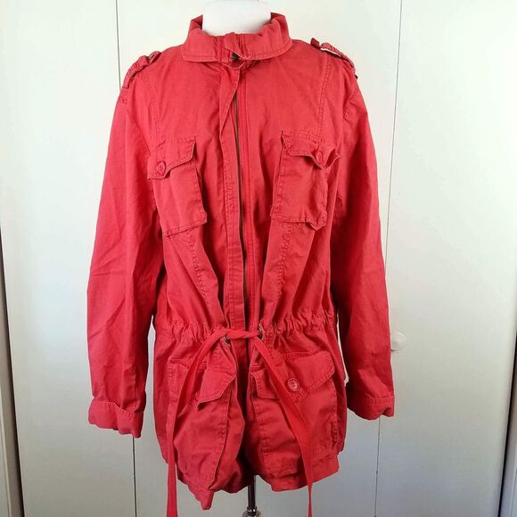 Sutton Studio Red Orange Zip Lightweight Plus Size Jacket with Pockets, 20W - Picture 1 of 7